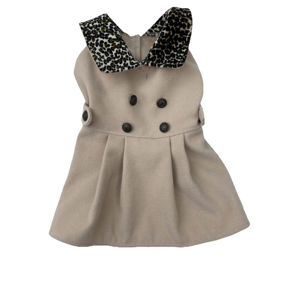 Dog Peacoat Animal Print Collar Beige Size Medium Dressy Vintage‎ Style Buttons